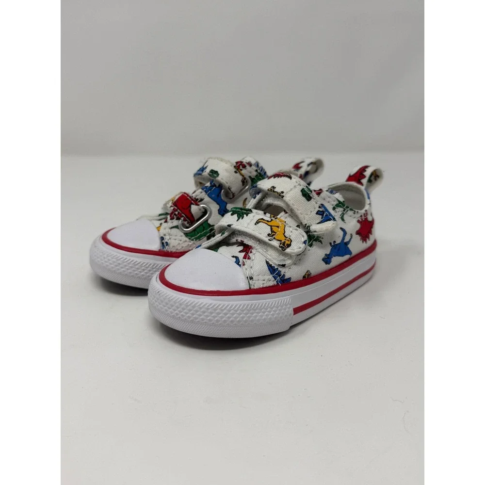 Converse Chuck Taylor All Star 2V Dinosaur Print Infant Size 4 White 766711F